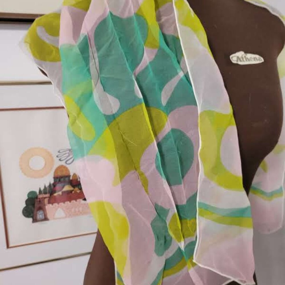 Vintage Semi-Transparent Geometric Pattern Scarf - image 2